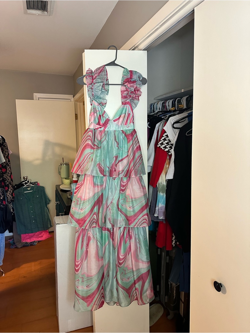 Karlie Pink Multi Floral Ruffle Tiered Open Back Maxi Dress